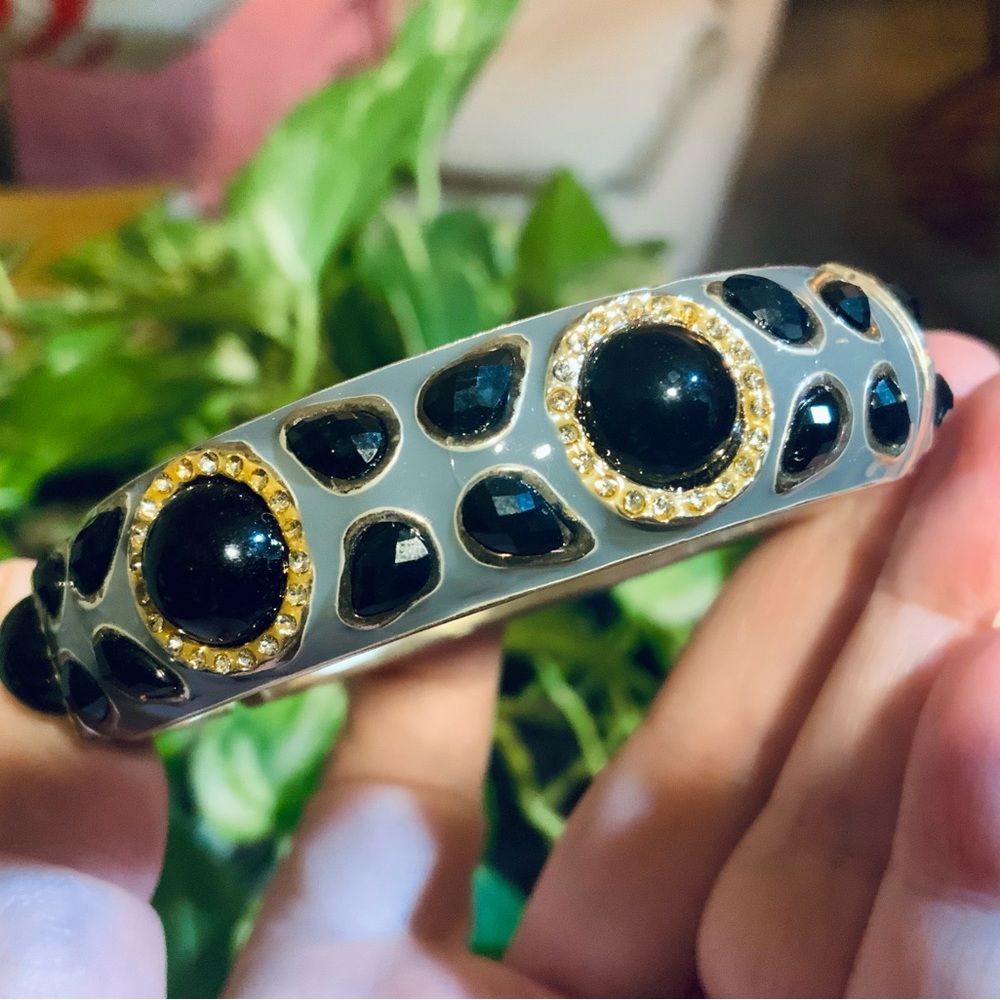 SEQUIN BRACELET ENAMEL JEWELED BANGLE -HINGE CUFF ⭐️BLK/CHARCOAL COMBO⭐️NWOT - Picture 2 of 11